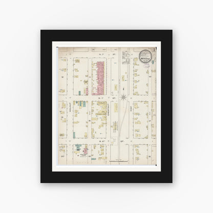 Old map wall art mockup — black gallery frame with white mat — Sanborn Fire Insurance Map from Wenona, Marshall County, Illinois (1885), Sheet #0001