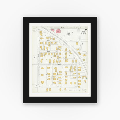 Old map wall art mockup — black gallery frame with white mat — Sanborn Fire Insurance Map from Clinton, Worcester County, Massachusetts (1904), Sheet #0009