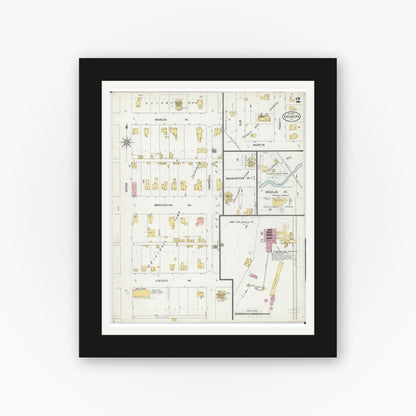 Old map wall art mockup — black gallery frame with white mat — Sanborn Fire Insurance Map from Edinburgh, Christian County, Illinois (1901), Sheet #0002