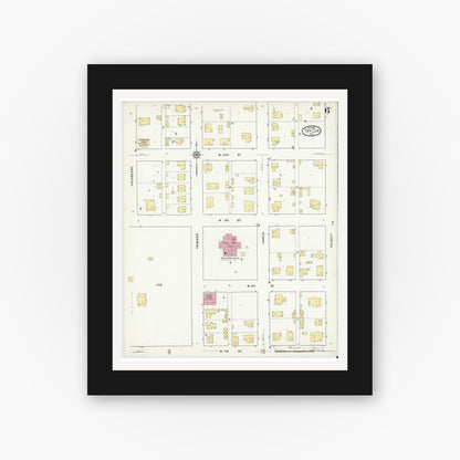 Old map wall art mockup — black gallery frame with white mat — Sanborn Fire Insurance Map from Taylor, Williamson County, Texas (1916), Sheet #0006