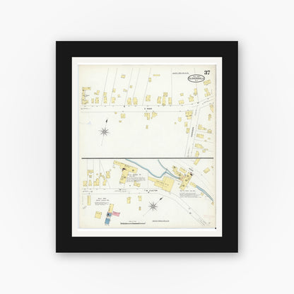 Old map wall art mockup — black gallery frame with white mat — Sanborn Fire Insurance Map from Gloversville, Fulton County, New York (1907), Sheet #0037