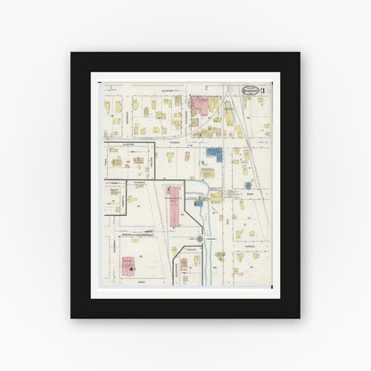 Old map wall art mockup — black gallery frame with white mat — Sanborn Fire Insurance Map from Brodhead, Green County, Wisconsin (1915), Sheet #0003