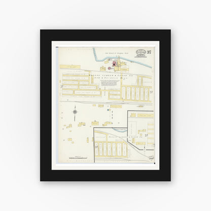Old map wall art mockup — black gallery frame with white mat — Sanborn Fire Insurance Map from Escanaba, Delta County, Michigan (1913), Sheet #0037