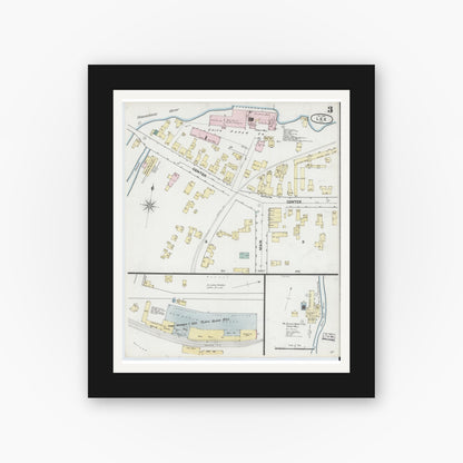 Old map wall art mockup — black gallery frame with white mat — Sanborn Fire Insurance Map from Lee, Berkshire County, Massachusetts (1889), Sheet #0003