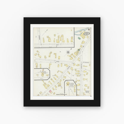 Old map wall art mockup — black gallery frame with white mat — Sanborn Fire Insurance Map from Leominster, Worcester County, Massachusetts (1896), Sheet #0006