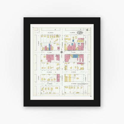 Old map wall art mockup — black gallery frame with white mat — Sanborn Fire Insurance Map from Luverne, Rock County, Minnesota (1921), Sheet #0008