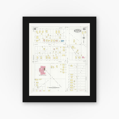 Old map wall art mockup — black gallery frame with white mat — Sanborn Fire Insurance Map from Downers Grove, Dupage County, Illinois (1927), Sheet #0015