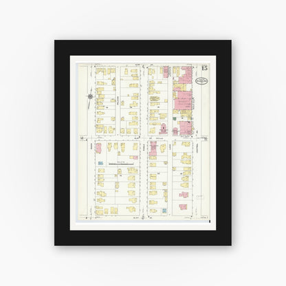 Old map wall art mockup — black gallery frame with white mat — Sanborn Fire Insurance Map from Dunkirk, Chautauqua County, New York (1910), Sheet #0015