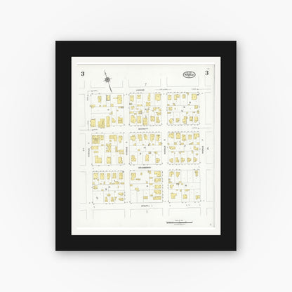 Old map wall art mockup — black gallery frame with white mat — Sanborn Fire Insurance Map from Humble, Harris County, Texas (1926), Sheet #0003