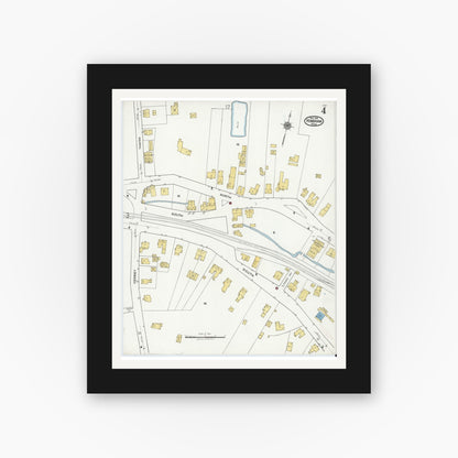 Old map wall art mockup — black gallery frame with white mat — Sanborn Fire Insurance Map from Hingham, Plymouth County, Massachusetts (1921), Sheet #0004