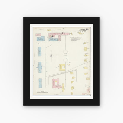 Old map wall art mockup — black gallery frame with white mat — Sanborn Fire Insurance Map from Ithaca, Tompkins County, New York (1888), Sheet #0012