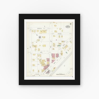 Old map wall art mockup — black gallery frame with white mat — Sanborn Fire Insurance Map from Cranford, Union County, New Jersey (1908), Sheet #0003