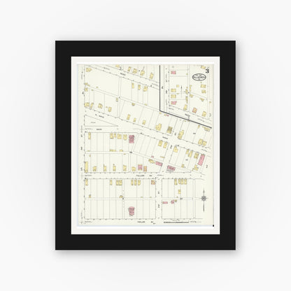 Old map wall art mockup — black gallery frame with white mat — Sanborn Fire Insurance Map from Falls Creek, Jefferson And Clearfield Counties, Pennsylvania (1913), Sheet #0003