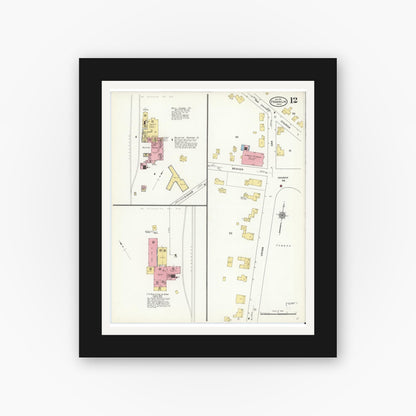 Old map wall art mockup — black gallery frame with white mat — Sanborn Fire Insurance Map from Franklin, Norfolk County, Massachusetts (1911), Sheet #0012