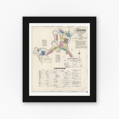 Old map wall art mockup — black gallery frame with white mat — Sanborn Fire Insurance Map from Aurora, Dearborn County, Indiana (1935) - Complete Map Set