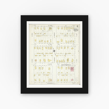 Old map wall art mockup — black gallery frame with white mat — Sanborn Fire Insurance Map from Paxton, Ford County, Illinois (1910), Sheet #0002