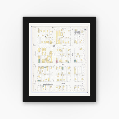 Old map wall art mockup — black gallery frame with white mat — Sanborn Fire Insurance Map from Luverne, Rock County, Minnesota (1907), Sheet #0005