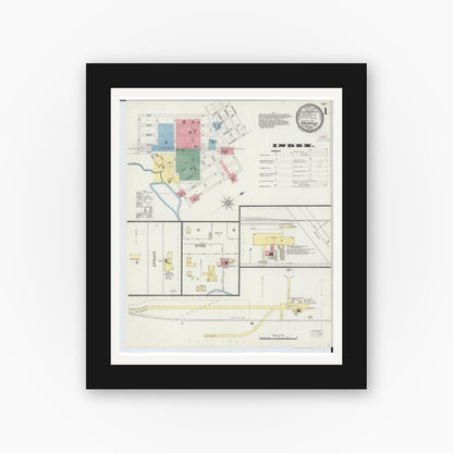 Old map wall art mockup — black gallery frame with white mat — Sanborn Fire Insurance Map from Kalkaska, Kalkaska County, Michigan (1894), Sheet #0001