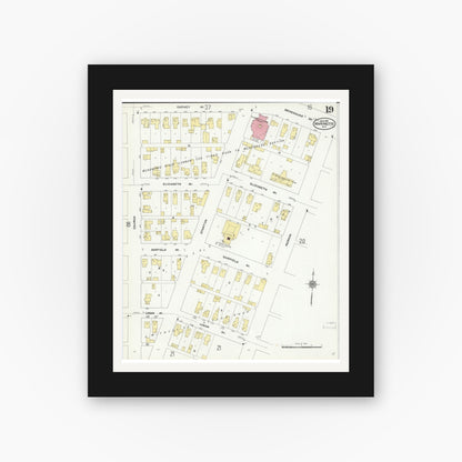 Old map wall art mockup — black gallery frame with white mat — Sanborn Fire Insurance Map from Marinette, Marinette County, Wisconsin (1910), Sheet #0019