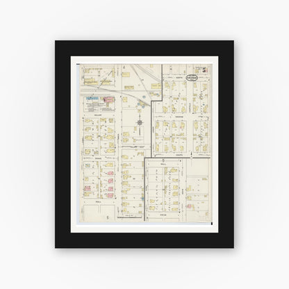 Old map wall art mockup — black gallery frame with white mat — Sanborn Fire Insurance Map from Arcanum, Darke County, Ohio (1914), Sheet #0005