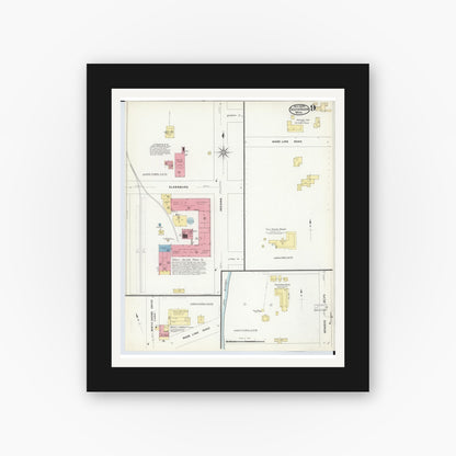 Old map wall art mockup — black gallery frame with white mat — Sanborn Fire Insurance Map from South Haven, Van Buren County, Michigan (1908), Sheet #0009