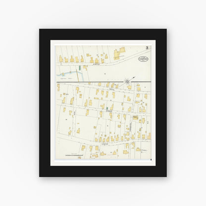 Old map wall art mockup — black gallery frame with white mat — Sanborn Fire Insurance Map from Edgartown, Dukes County, Massachusetts (1898), Sheet #0003