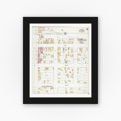 Old map wall art mockup — black gallery frame with white mat — Sanborn Fire Insurance Map from Perham, Otter Tail County, Minnesota (1904), Sheet #0002