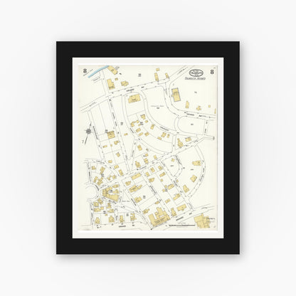 Old map wall art mockup — black gallery frame with white mat — Sanborn Fire Insurance Map from Falmouth, Barnstable County, Massachusetts (1923), Sheet #0008