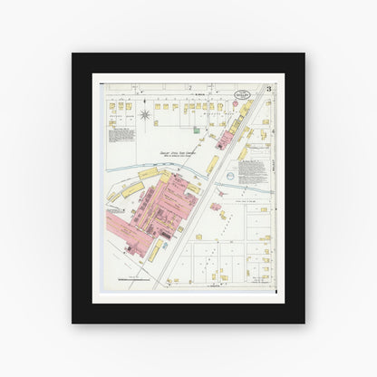 Old map wall art mockup — black gallery frame with white mat — Sanborn Fire Insurance Map from Shelby, Richland County, Ohio (1899), Sheet #0003
