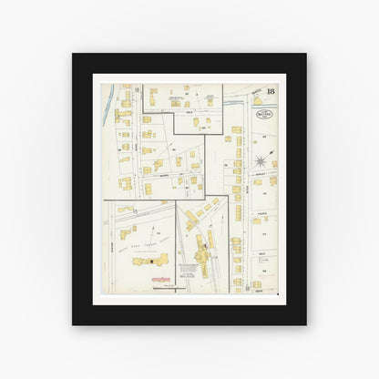 Old map wall art mockup — black gallery frame with white mat — Sanborn Fire Insurance Map from Waltham, Middlesex County, Massachusetts (1903), Sheet #0018
