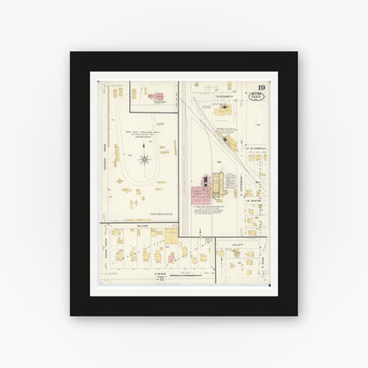 Old map wall art mockup — black gallery frame with white mat — Sanborn Fire Insurance Map from Paris, Edgar County, Illinois (1908), Sheet #0019
