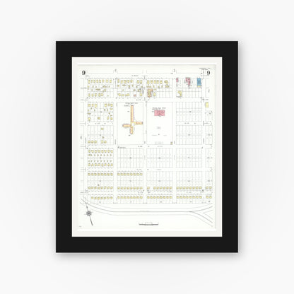 Old map wall art mockup — black gallery frame with white mat — Sanborn Fire Insurance Map from Freeport, Brazoria County, Texas (1943), Sheet #0009