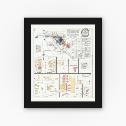Old map wall art mockup — black gallery frame with white mat — Sanborn Fire Insurance Map from New Lexington, Perry County, Ohio (1926), Sheet #0001