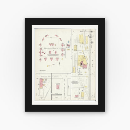 Old map wall art mockup — black gallery frame with white mat — Sanborn Fire Insurance Map from Geneva, Kane County, Illinois (1912), Sheet #0008
