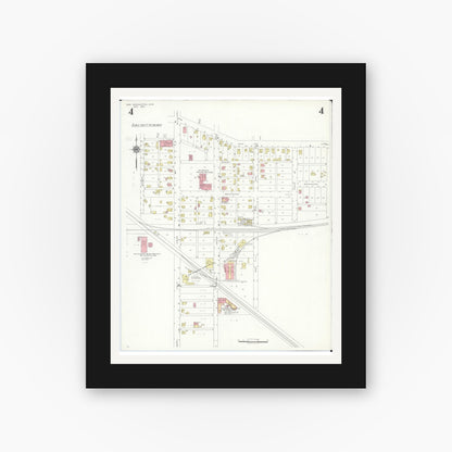 Old map wall art mockup — black gallery frame with white mat — Sanborn Fire Insurance Map from New Washington, Crawford County, Ohio (1938), Sheet #0004