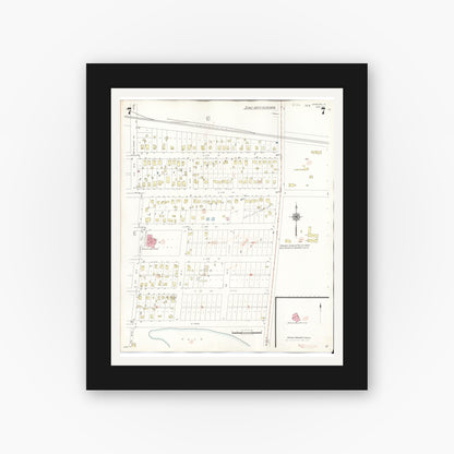 Old map wall art mockup — black gallery frame with white mat — Sanborn Fire Insurance Map from Spencer, Clay County, Iowa (1946), Sheet #0007