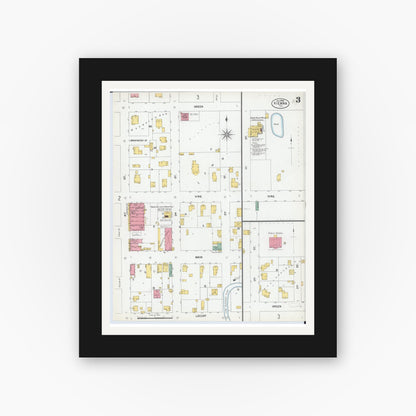 Old map wall art mockup — black gallery frame with white mat — Sanborn Fire Insurance Map from Vienna, Johnson County, Illinois (1900), Sheet #0003