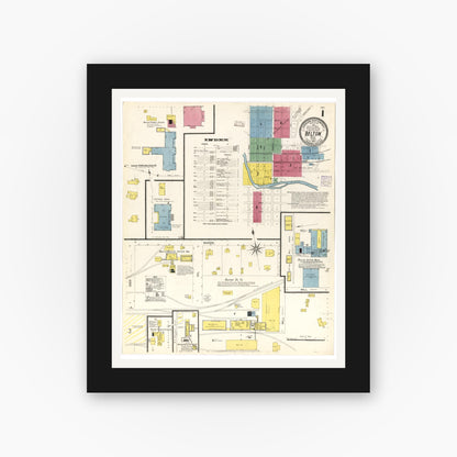 Old map wall art mockup — black gallery frame with white mat — Sanborn Fire Insurance Map from Belton, Bell County, Texas (1907), Sheet #0001
