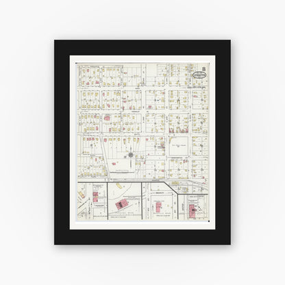 Old map wall art mockup — black gallery frame with white mat — Sanborn Fire Insurance Map from Lexington, Lafayette County, Missouri (1918), Sheet #0008