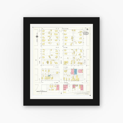 Old map wall art mockup — black gallery frame with white mat — Sanborn Fire Insurance Map from Ames, Story County, Iowa (1911), Sheet #0006