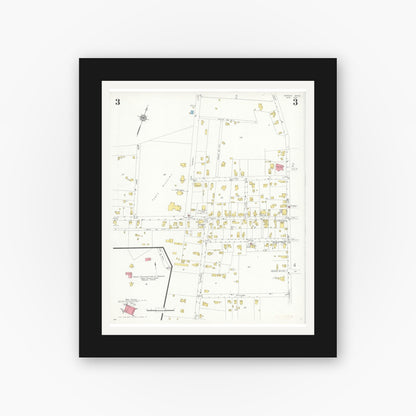 Old map wall art mockup — black gallery frame with white mat — Sanborn Fire Insurance Map from Marion, Plymouth County, Massachusetts (1933), Sheet #0003
