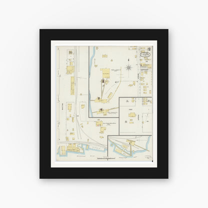 Old map wall art mockup — black gallery frame with white mat — Sanborn Fire Insurance Map from Tampa, Hillsborough County, Florida (1895), Sheet #0006