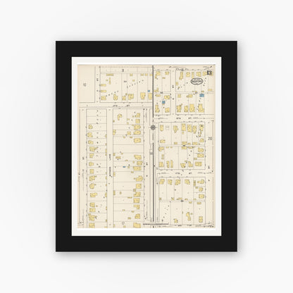 Old map wall art mockup — black gallery frame with white mat — Sanborn Fire Insurance Map from Bedford, Lawrence County, Indiana (1922), Sheet #0013