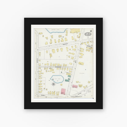 Old map wall art mockup — black gallery frame with white mat — Sanborn Fire Insurance Map from Melrose, Middlesex County, Massachusetts (1892), Sheet #0004