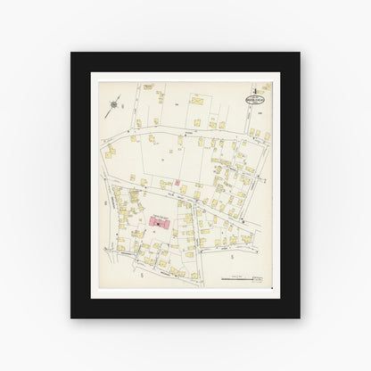 Old map wall art mockup — black gallery frame with white mat — Sanborn Fire Insurance Map from Marblehead, Essex County, Massachusetts (1915), Sheet #0004
