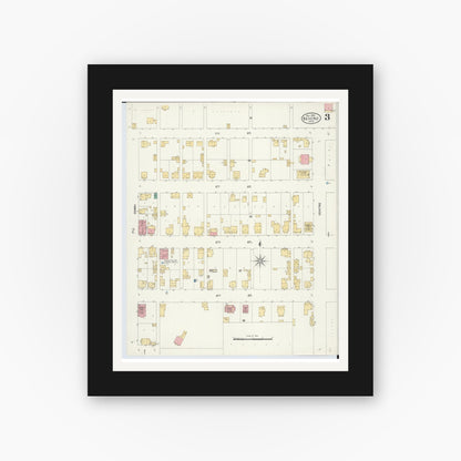 Old map wall art mockup — black gallery frame with white mat — Sanborn Fire Insurance Map from Beverly, Washington County, Ohio (1905), Sheet #0003
