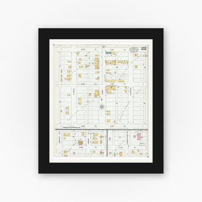 Old map wall art mockup — black gallery frame with white mat — Sanborn Fire Insurance Map from Joplin, Jasper County, Missouri (1900), Sheet #0022