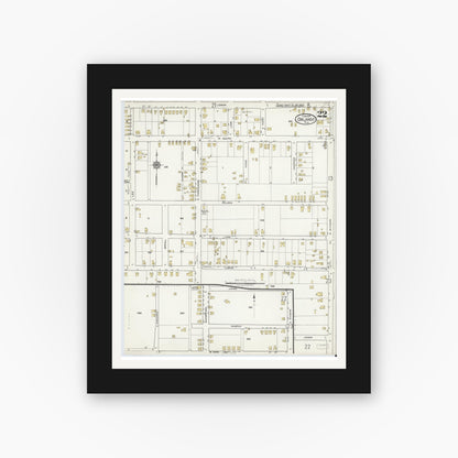 Old map wall art mockup — black gallery frame with white mat — Sanborn Fire Insurance Map from Orlando, Orange County, Florida (1919), Sheet #0022