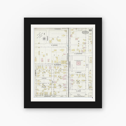 Old map wall art mockup — black gallery frame with white mat — Sanborn Fire Insurance Map from Kokomo, Howard County, Indiana (1889), Sheet #0010