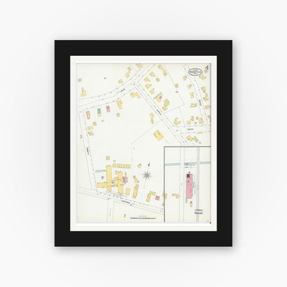 Old map wall art mockup — black gallery frame with white mat — Sanborn Fire Insurance Map from Brookfield, Worcester County, Massachusetts (1904), Sheet #0004